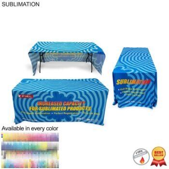 Sublimated 6' Table Cloth, Drape Style, 3 sided, Open Back, Sublimated 6-foot Table Cloth