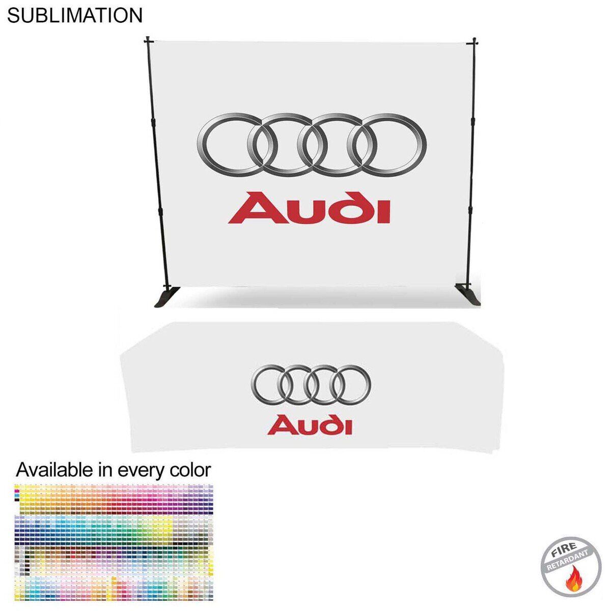 036049BBCB82ED37154598DE13CED277 Tradeshow Booth Package Deluxe, 10' Expanding Display Wall and 8' Sublimated PREMIUM Tablecloth