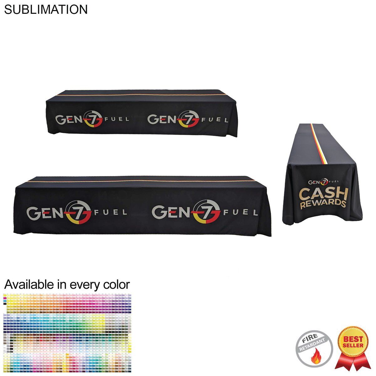 4-Sided Closed Back Sublimated Table Cloth, Sublimated Table Cloth for 12' table (or 2 x 6' tables combined), Drape Style, 4 sided, Closed back