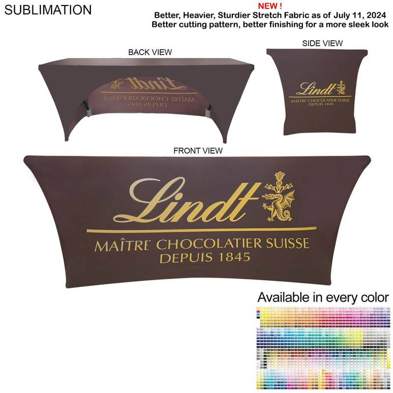 146ECA050981D2356374EA8951DBADD3 Sublimated Stretch Curved Fit Tablecloth Throw for 6ft table, 3 sided, Open Back