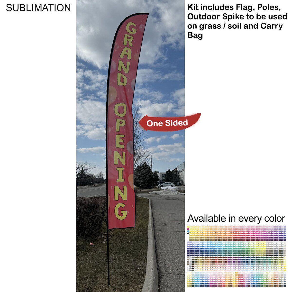 193E01395A9D63E16B5832FA419B3B79 19' X-Large Feather Flag Kit, Full Color Graphics One Side, Outdoor Spike base and Bag Included, Full Color Graphics One Side, 19-foot XL Feather Flag Kit