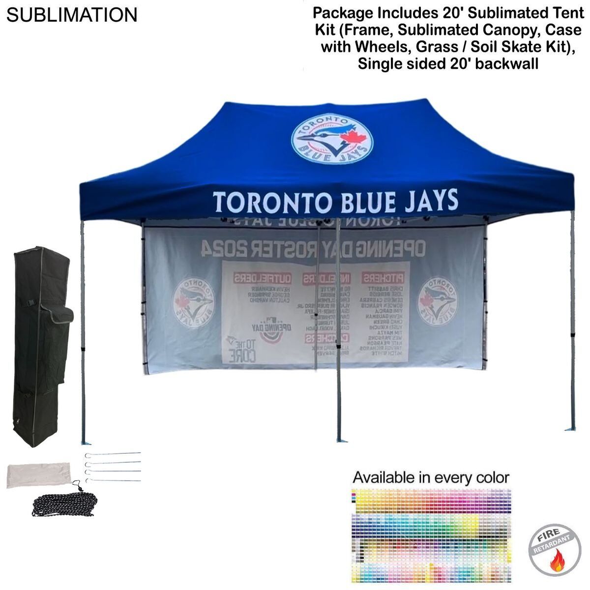 48 Hr Quick Ship - 20' Tent Backwall Package, 20' Sublimated Tent kit and Single sided 20' backwall, 48-Hour Quick-Ship 20-foot Tent