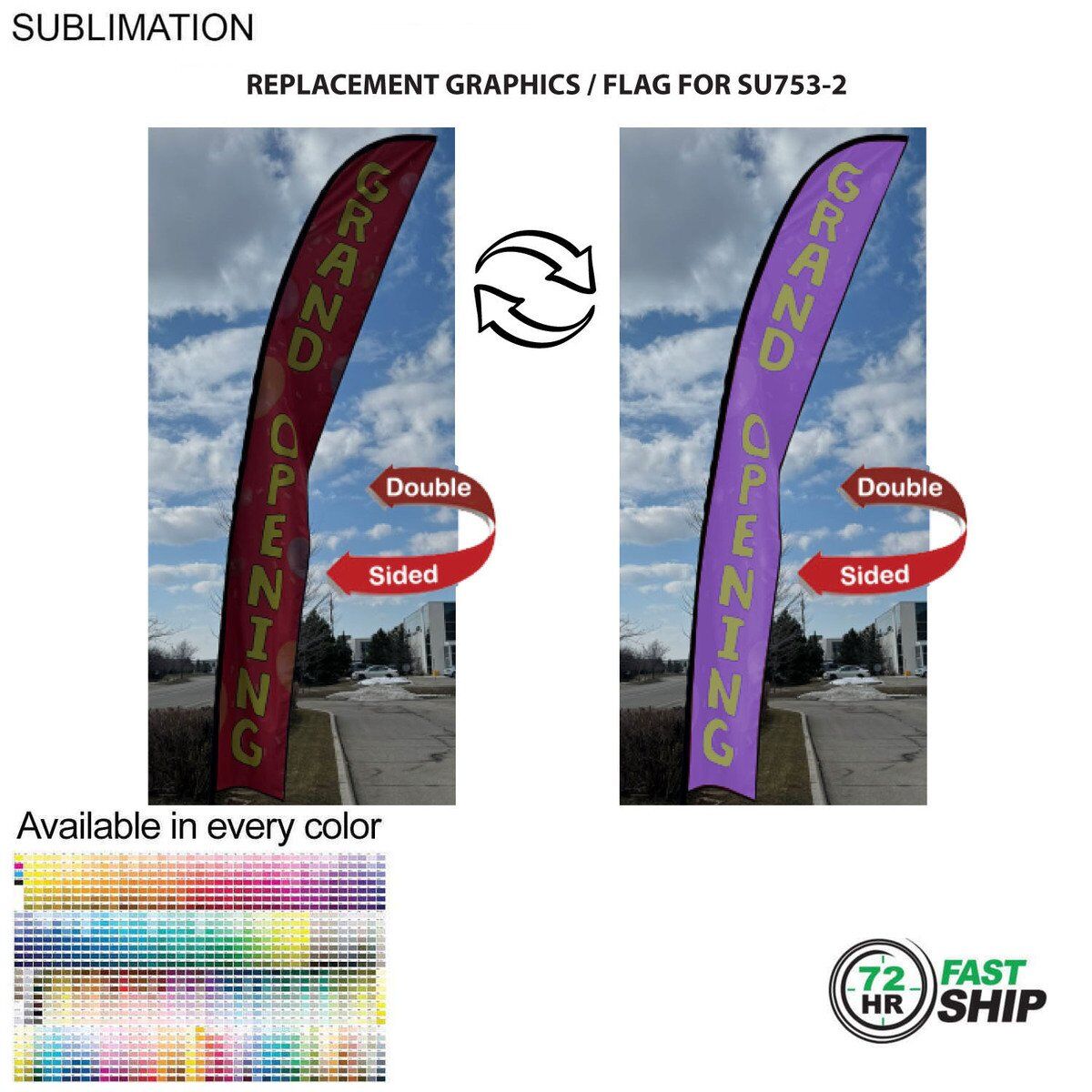 1F9002FB7A4E8247031F4CD0C608D153 XL Feather Flag Kit, 72Hr Fast Ship -Replacement Flag for 19' X-Large Feather Flag Kit, Full Color Graphics Double Sided