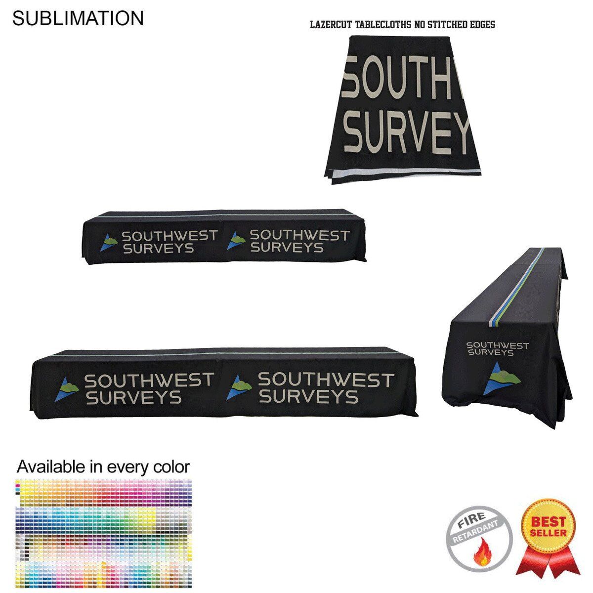213660C10E8FF111C29486A251AD1F70 16' LazerCut, 4-Sided Sublimated Tablecloth, Drape Style, Closed Back (on 2 x 8ft tables combined)