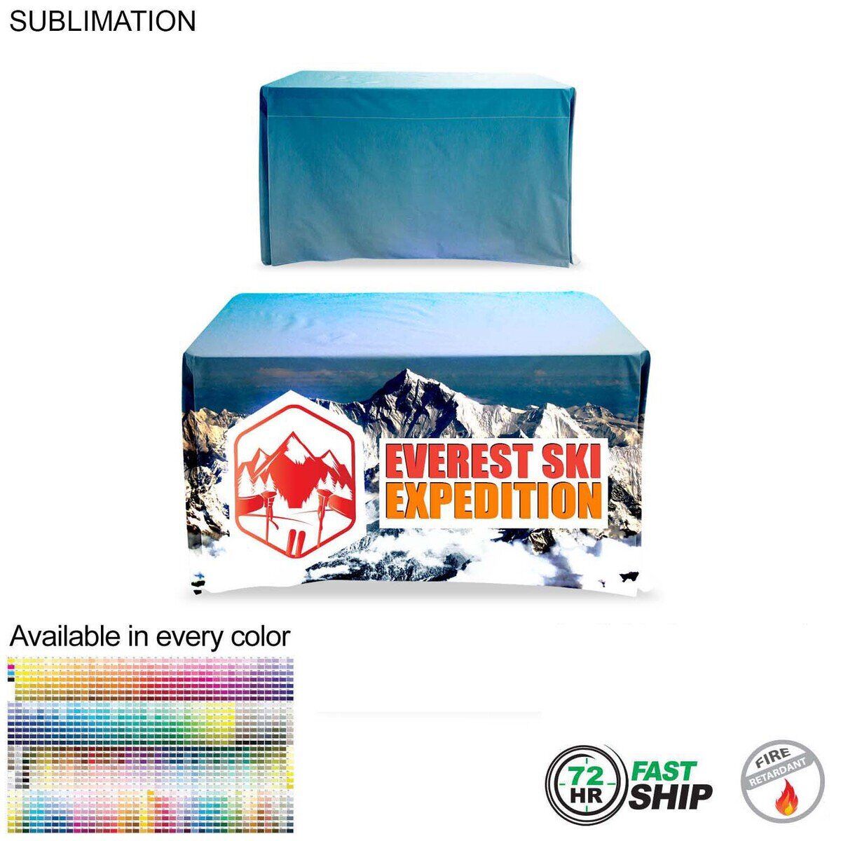 286A41017F6C64840CF201D65151774A 72 Hour Fast Ship - Sublimated Table Cloth for 4' table, Drape style, 4 sided, Closed Back