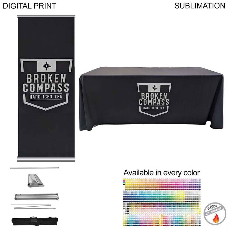 34930BEA40F2959B5518354F604B9EBC Deluxe Tradeshow Package, Deluxe Retractable Banner + Premium Sublimated tablecloth for 6' table
