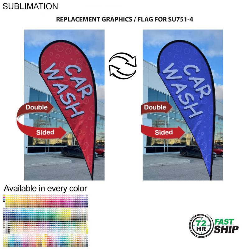360AF91B6A795697EBC46C9CE0E97337 Medium Tear-Drop Flag Kit , 72Hr Fast Ship Replacement Flag for 12' Medium Tear Drop Flag Kit, Full Color Graphics Double Sided