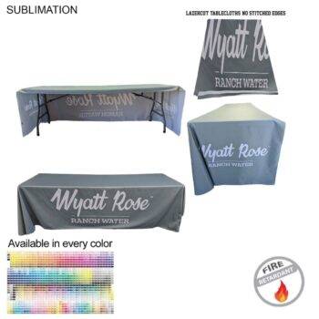 8' LazerCut 3-Sided PREMIUM Sublimated Tablecloth, Drape Style, Open Back