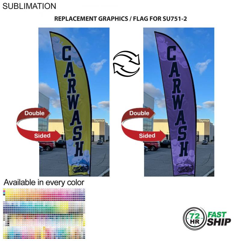 Full-Color Graphics Double-Sided Print 72Hr Fast Ship - Replacement Flag for 13' Medium Feather Flag Kit, Full Color Graphics Double Sided