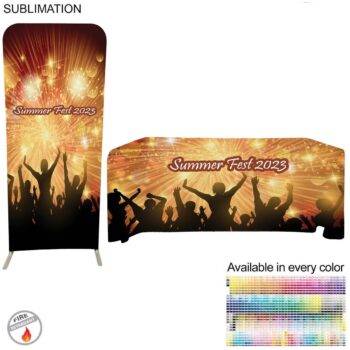 Tradeshow Package Sleek, 3'w x 96"h Skinny EuroFit Tension Fabric Banner + PREMIUM 6'Tablecloth