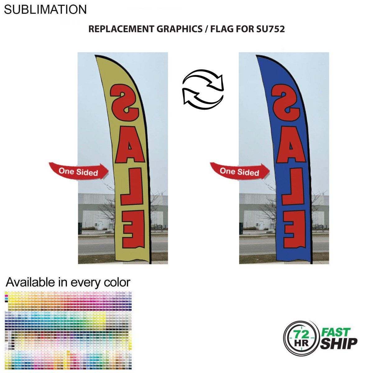 3BA37FF35FF17F8915E62B854DCDD207 Full-Color Graphics One Side, 72Hr Fast Ship - Replacement Flag for 15' Large Feather Flag Kit, Full Color Graphics One Side
