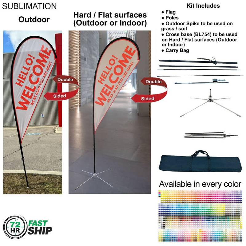 41C25C8AC8BDA0D1AA9E8F2A1AC7A5D6 Double-Sided Full-Color Graphics 72Hr Fast Ship - 9' Small Tear Drop Flag Kit, Full Color Graphic Double Sided, Outdoor & Indoor base