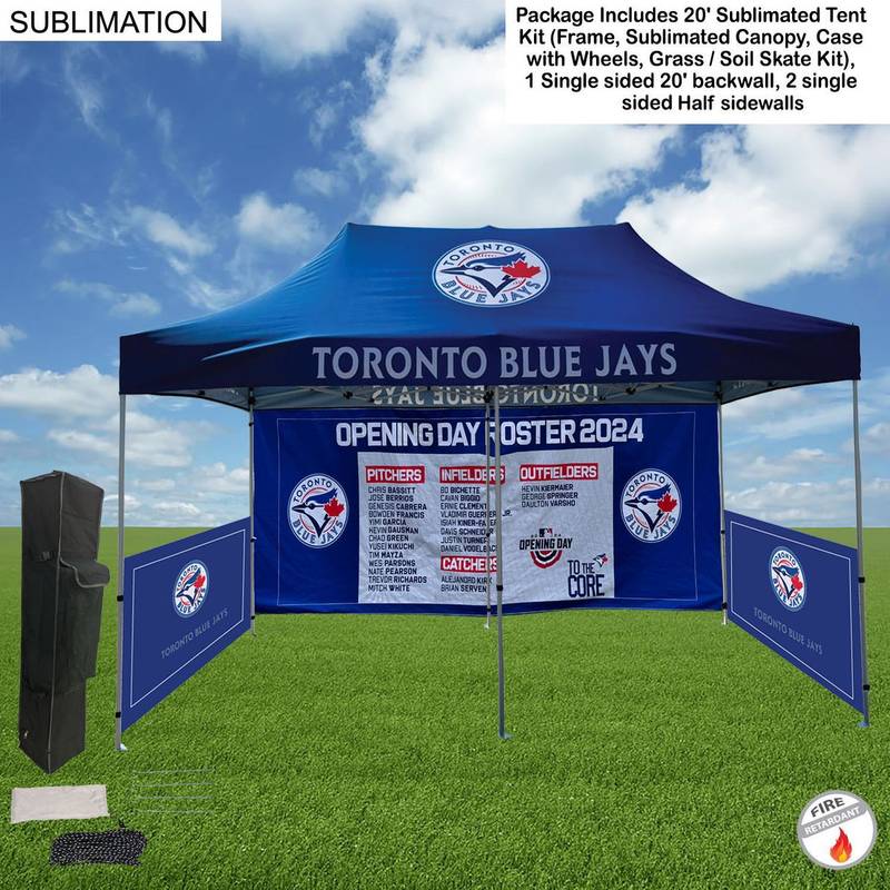 47981D7927E67771D7E59C0C3A34F60C Sublimated Tent Kit Single-Sided, Full Tent Package 2, 20' Sublimated Tent Kit, Single sided 20' backwall, 2 single side half sidewall