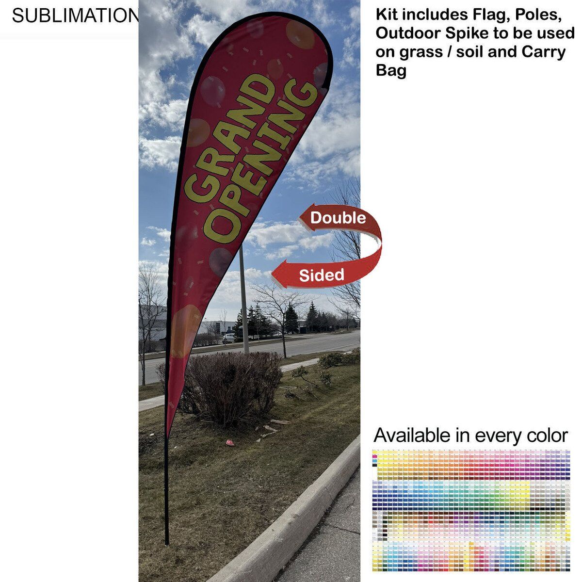 16-foot X-Large Tear Drop Flag Kit, 16' X-Large Tear Drop Flag Kit, Full Color Graphics Double Side, Outdoor Spike base and Bag Included