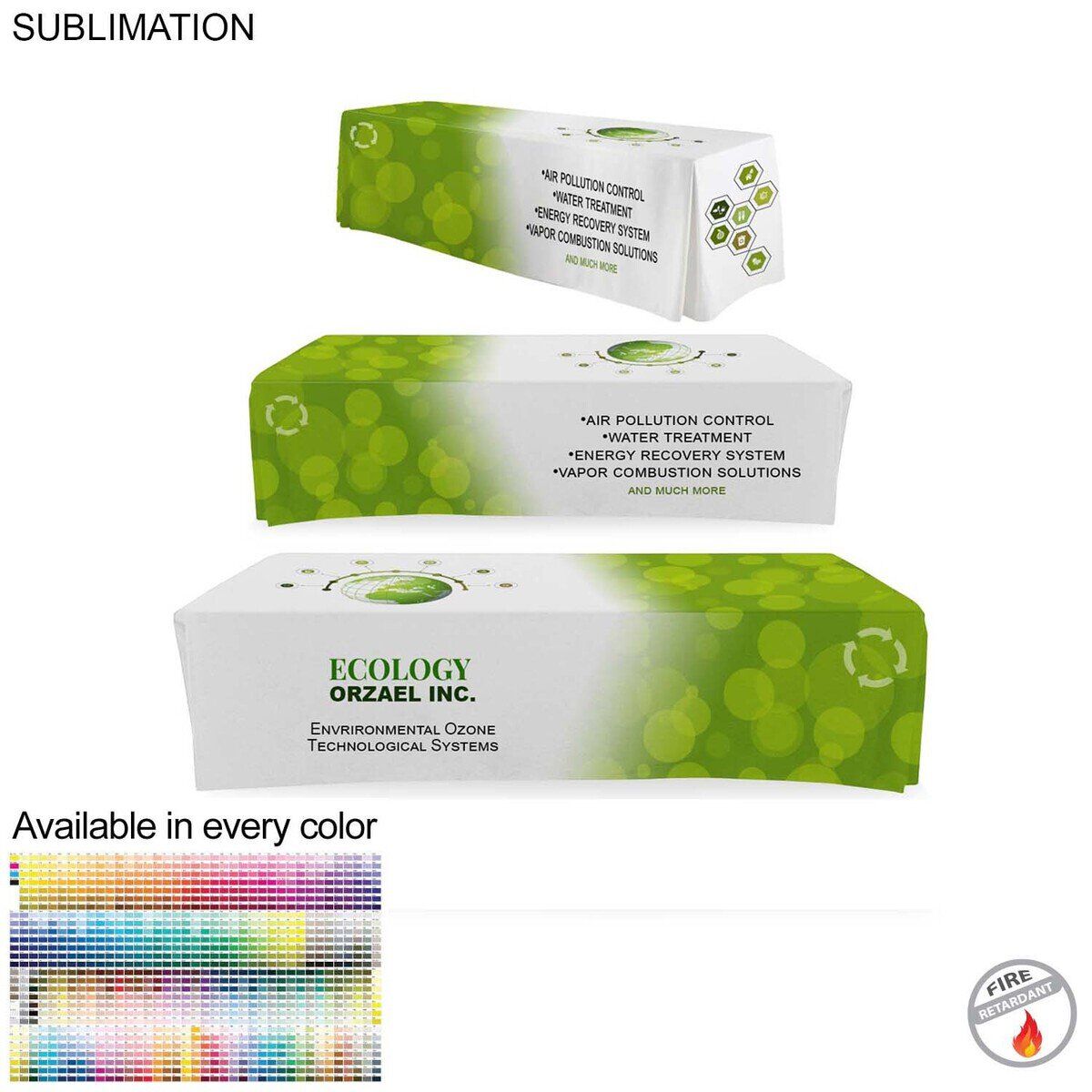 Sublimated Table Cloth for 10' table, Drape style, 4 sided, Closed Back