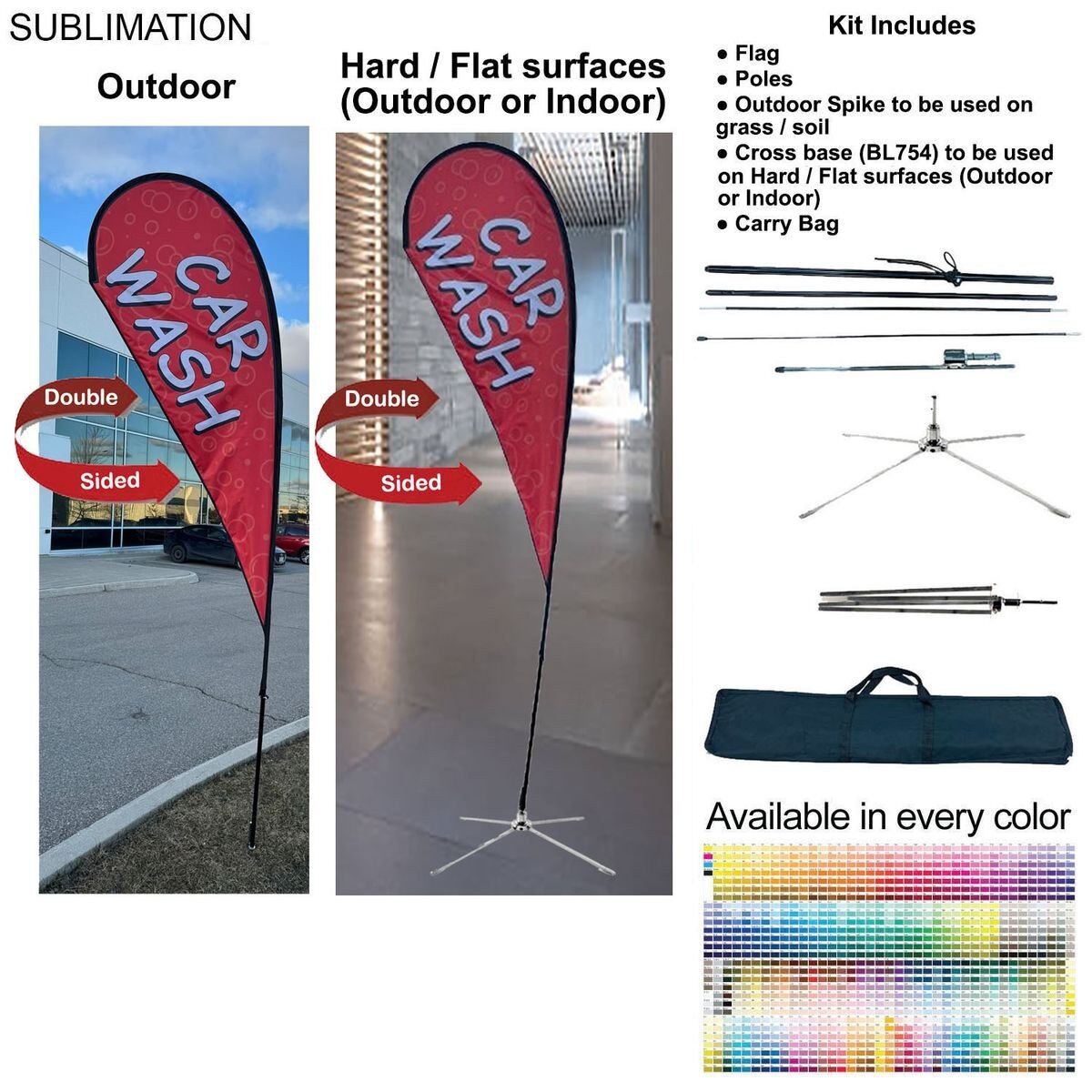 511EC1F90D979DDF3E4D36E6EDFE9B35 12-foot Medium Tear Drop Flag Kit, 12' Medium Tear Drop Flag Kit, Full Color Graphics Double Sided, Outdoor Spike base, Indoor use