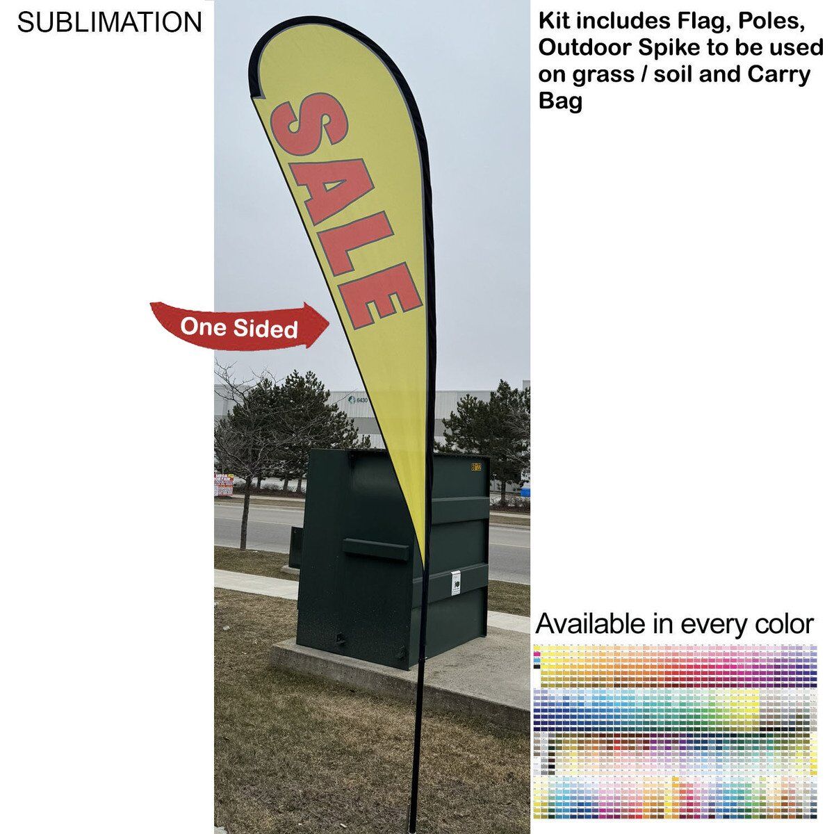 6036286EA0919B6C84AA0596867F86CC 13.5' Large Tear Drop Flag Kit, Full Color Graphics One Side, Outdoor Spike base and Bag Included, Large Tear-Drop Flag Kit