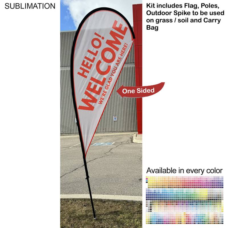644A5954C967FABF23767AE423B37092 9ft Small Tear Drop Flag Kit 9' Small Tear Drop Flag Kit, Full Color Graphics One Side, Outdoor Use Spike base and Bag Included
