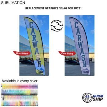 Quick Ship Replacement Flag Panel 48 Hr Quick Ship - Replacement Flag for 13' Medium Feather Flag Kit, Full Color Graphics One Side