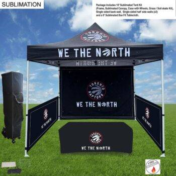 Supreme Event Package, 10' Sublimated Tent, Backwall, 2 Half sidewalls, and 6' Box Fit Tablecloth