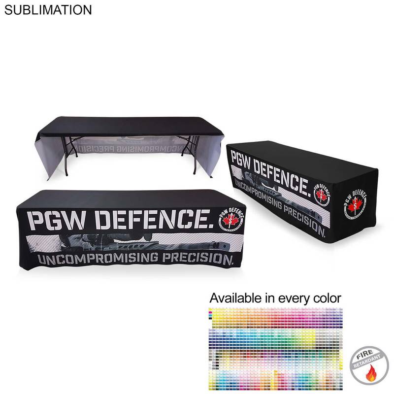 75229FB2D1909564E8ACE8F4C37E910C Sublimated Table Cloth for 8' Table, Drape Style, 3 sided, Open Back