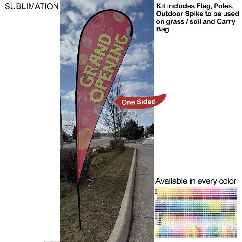 16-foot X-Large Tear Drop Flag Kit, 16' X-Large Tear Drop Flag Kit, Full Color Graphics One Side, Outdoor Spike base and Bag Included