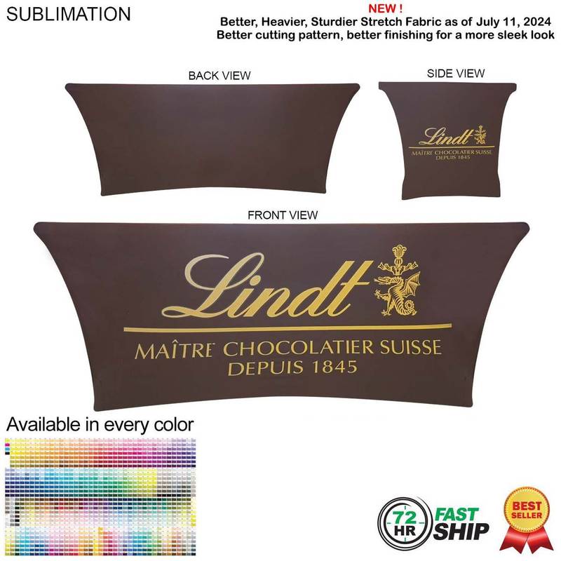 72 Hour Fast Ship - Sublimated Stretch Curved Fit Tablecloth Throw for 6ft table, 4 sided, Closed Back