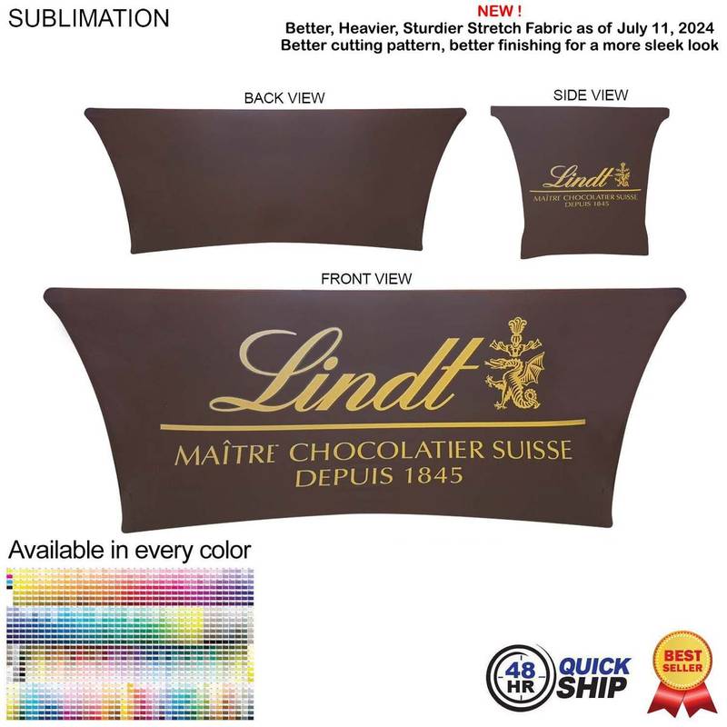 48 Hour Quick Ship - Sublimated Stretch Curved Fit Tablecloth Throw for 6ft table, 4 sided, Closed Back