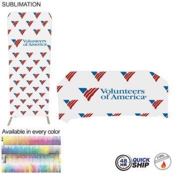 Quick-Ship Tradeshow Booth Package 48Hr Quick Ship - Tradeshow Booth Package, 2' EuroFit Tension Fabric Display + PREMIUM 6' Tablecloth