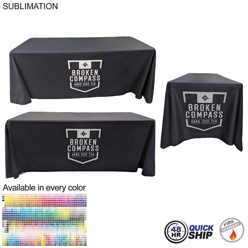 8536A5999B5DD29DF162879B7DF8A247 48 Hr Quick Ship - Sublimated PREMIUM Cloth for 6' table, Drape style, Closed Back, Rounded Corners