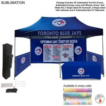 48 Hr Quick Ship - Supreme Package, 20' Sublimated Tent, 20' Backwall, 2 Half sidewalls, tablecloth, 48-Hour Quick-Ship Supreme Package, 72-Hour Fast-Ship Supreme Package