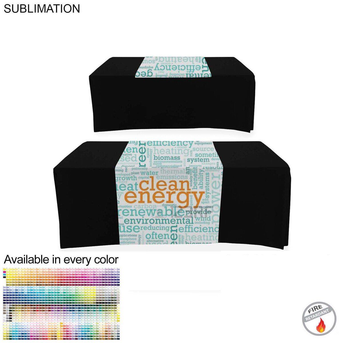 8BE2D2D45E0341E0013FD3E37FD635C0 Sublimated Table Runner, 30x60, Covers Front and Top of the table