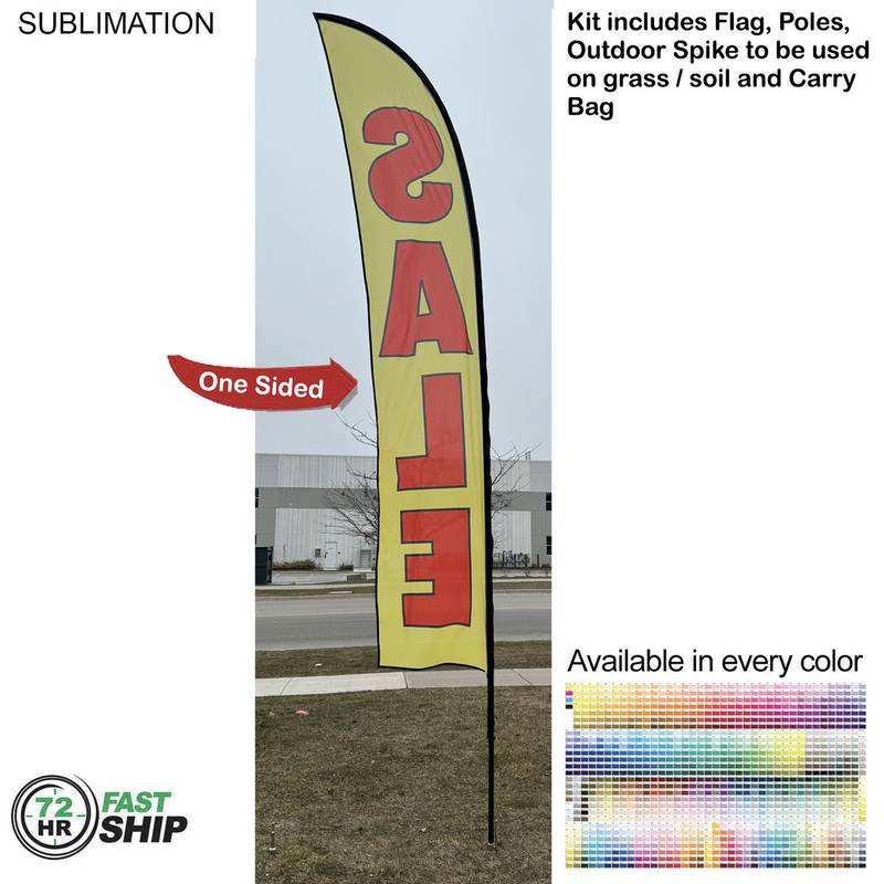 72-Hr Fast Ship Large Feather Flag Kit 15′ 72 Hr Fast Ship - 15' Large Feather Flag Kit, Full Color Graphics One Side, Spike and Bag Included