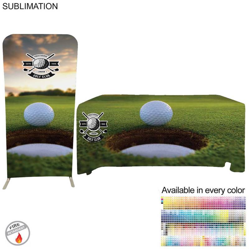 Tradeshow Booth Package Sleek, 3' wide Skinny EuroFit Tension Fabric Banner + PREMIUM 6' Tablecloth