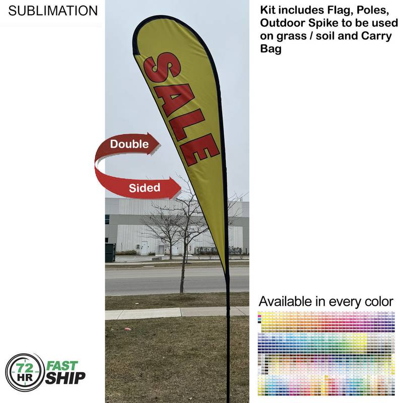 9A6E1DC9F964494EC67A28FC81085BF2 72-Hour Fast-Ship 13.5ft Large Tear-Drop Flag Kit 72 Hr Fast Ship - 13.5' Large Tear Drop Flag Kit, Full Color Graphics Double Side, Spike and Bag