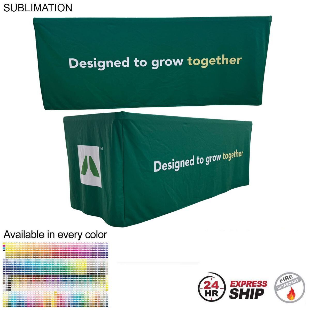 9B74D7015D03679538F4B1CF262A07F9 24 Hour Express Ship - Sublimated Table Cloth PREMIUM Box Style Fitted for 6' Table, 4 sided
