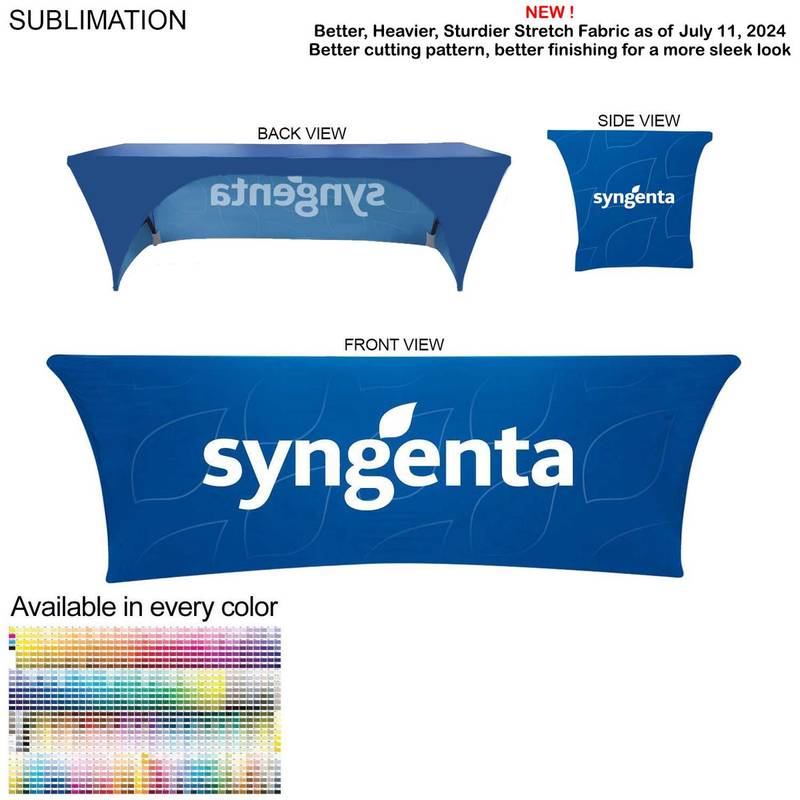 9FD6FF1CC3FE5C9985257090DD6485D0 Sublimated Stretch Curved Fit Tablecloth Throw for 8ft table, 3 sided, Open Back