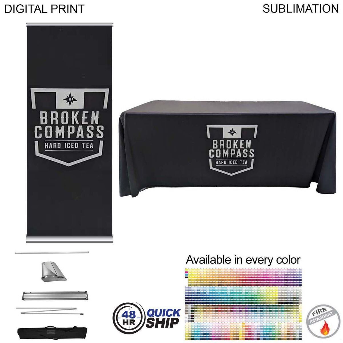 A3B97CA8A74EDDB7593BB927C20E5507 48Hr Quick Ship -Deluxe Tradeshow Package, Deluxe Retractable Banner + Premium Sublimated tablecloth