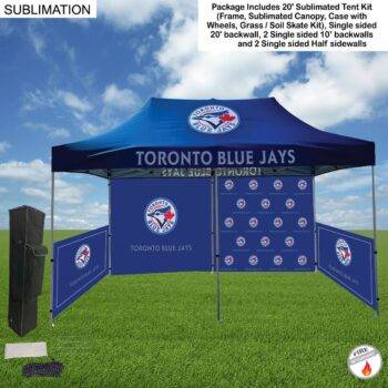 Full Tent Package 1, 20' Sublimated Tent, 2 Single sided 10' backwalls, 2 Single side half sidewalls