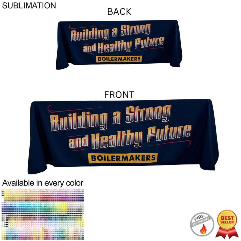 Sublimated Table Cloth for 6' table, Drape style, 4 sided, Closed Back