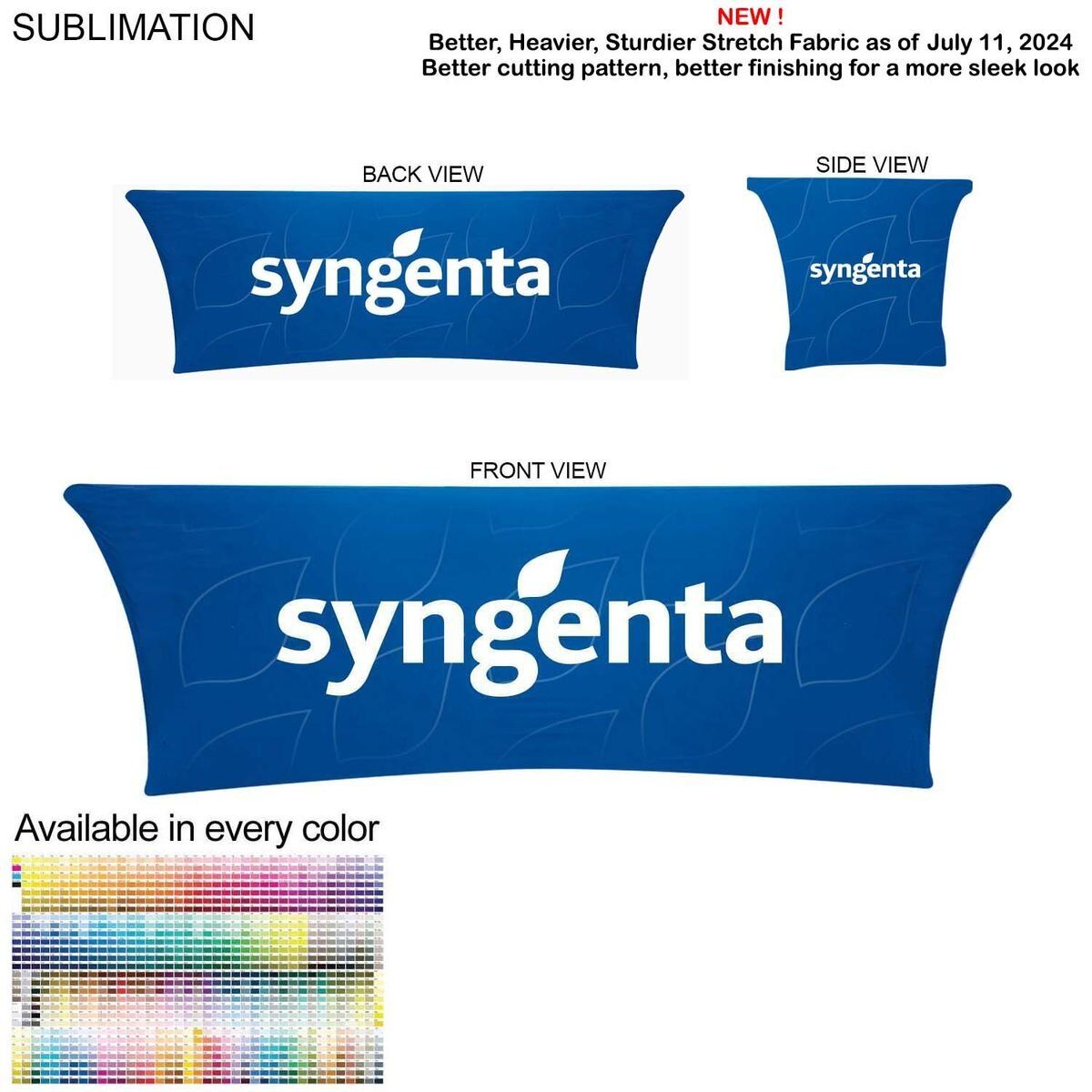 Sublimated Stretch Curved Fit Tablecloth Throw for 8ft table, 4 sided, Closed back