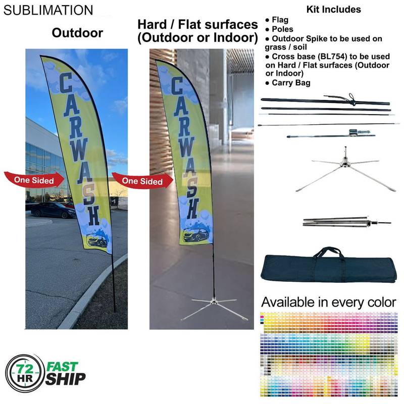 AE122C7931687EDF8BCCFE07D9887C28 72 Hr Fast Ship Medium Feather Flag 72Hr Fast Ship - 13' Medium Feather Flag Kit, Full Color Graphics One Side, Outdoor & Indoor use