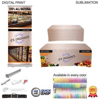 48Hr Quick Ship - Most Popular Tradeshow Package, Premium Retractable Banner + Sublimated Tablecloth