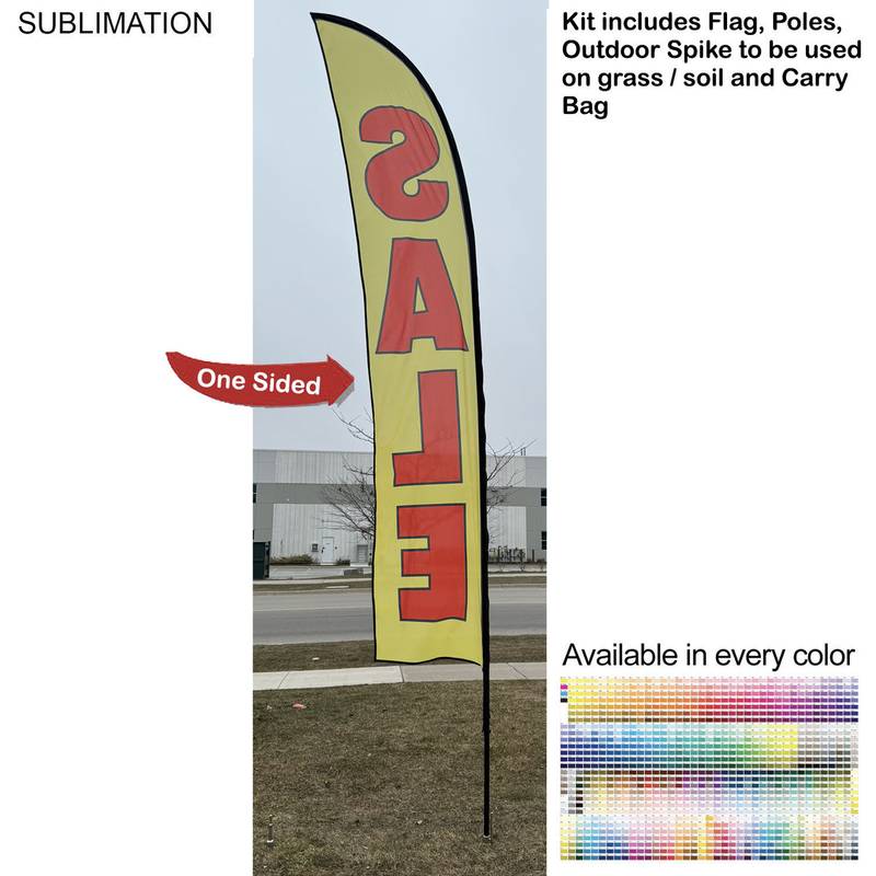 BCA274748AF6DA84AAE64FC02BD39F50 Large Feather Flag Kit, 15' Large Feather Flag Kit, Full Color Graphics One Side, Outdoor Spike base and Bag Included