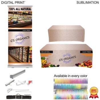 Most Popular Tradeshow Package, Premium Retractable Banner + Sublimated Tablecloth for 6' table