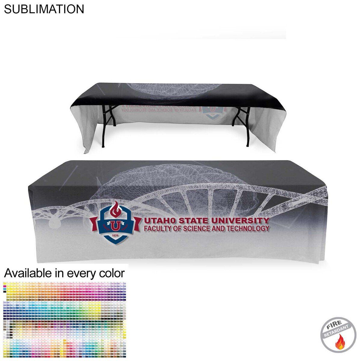 Custom Faculty Table Cloth, Faculty Table Cloth for 8' table, Drape style, 3 sided, Open Back, Have different Faculty names