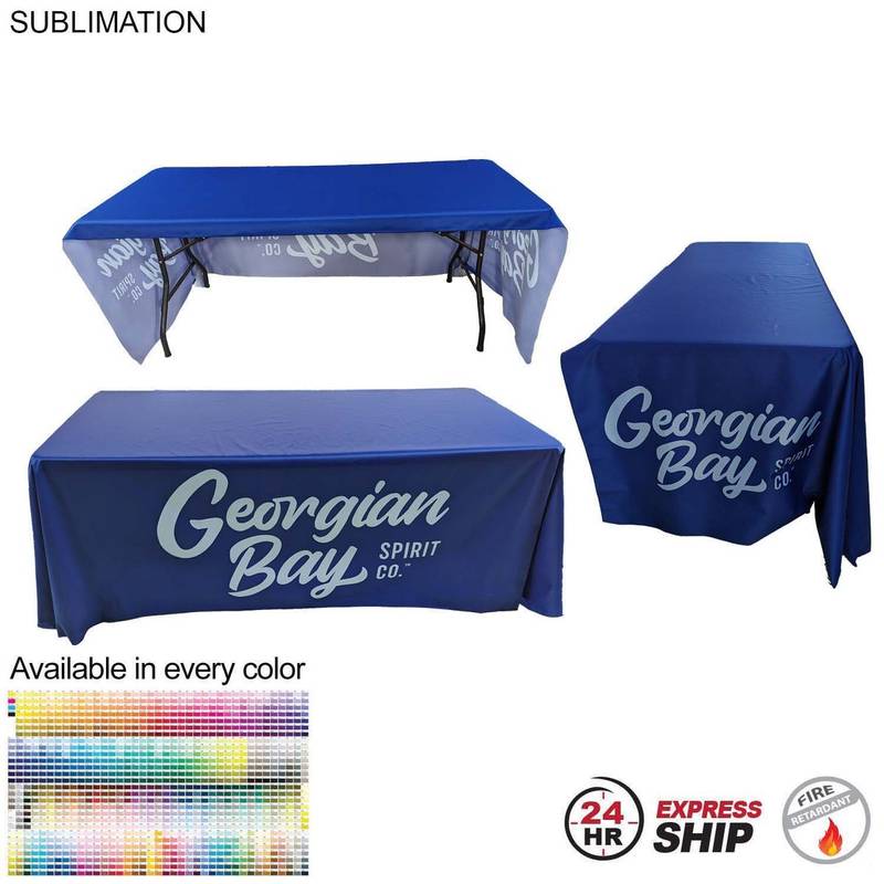 C6F1B747F23925C18D97B1AC59F878EC 24 Hour Express Ship - Sublimated PREMIUM Table Cloth for 6' Table, Drape Style, Open Back, Rounded Corners