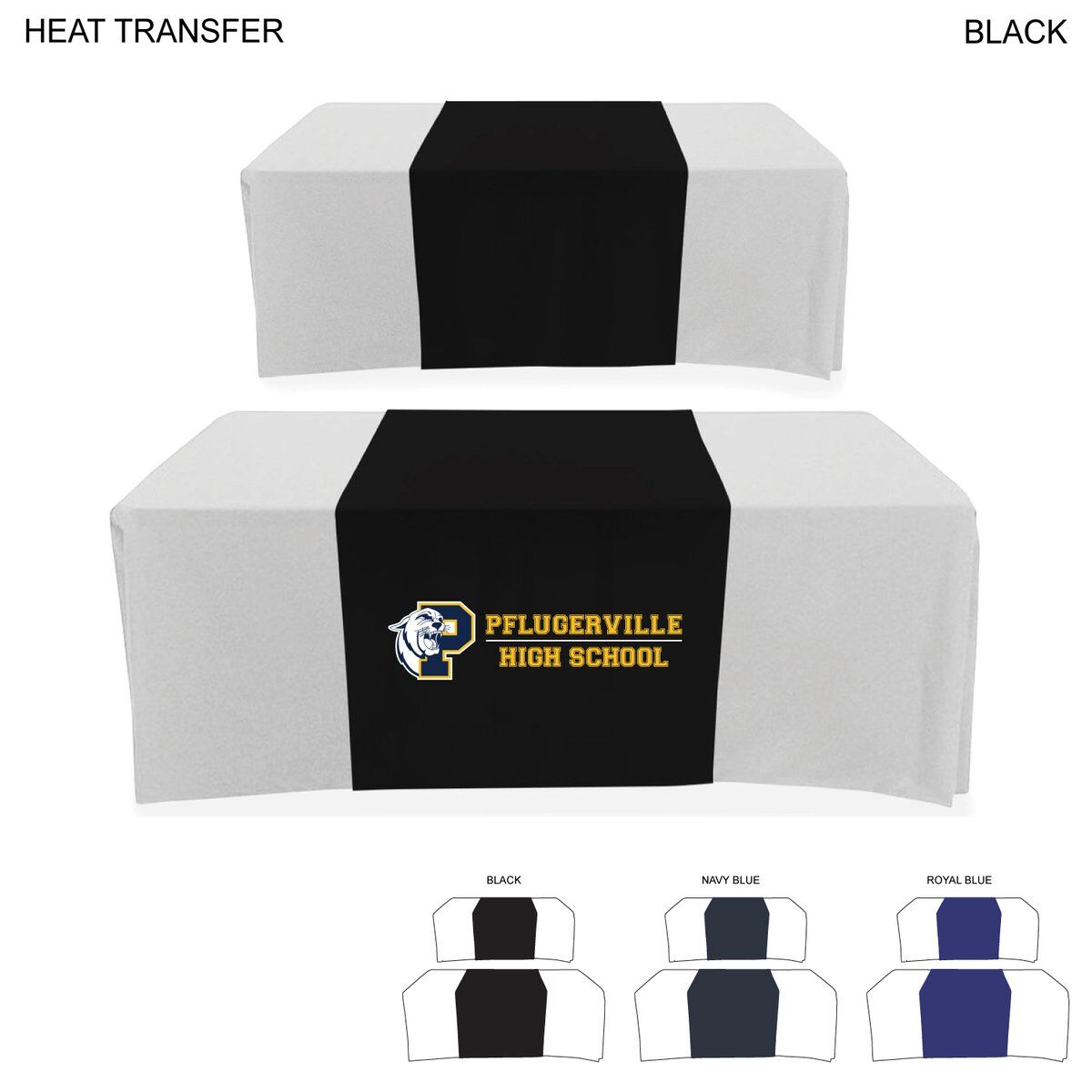D75A75915CA03BE9CE094B1E1FF778A5 Polycotton Twill Table Runner, 30x90, Covers Front, Top and Back, Heat Transfer logo