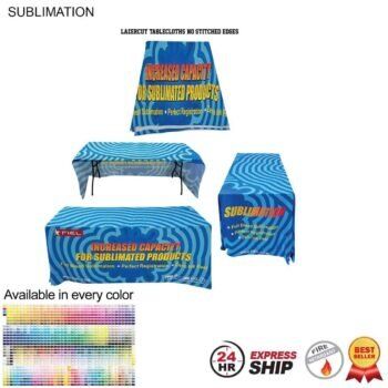 24 Hour Express Ship -  Sublimated Table Cloth 6' LazerCut 3-Sided, Drape Style, Open Back