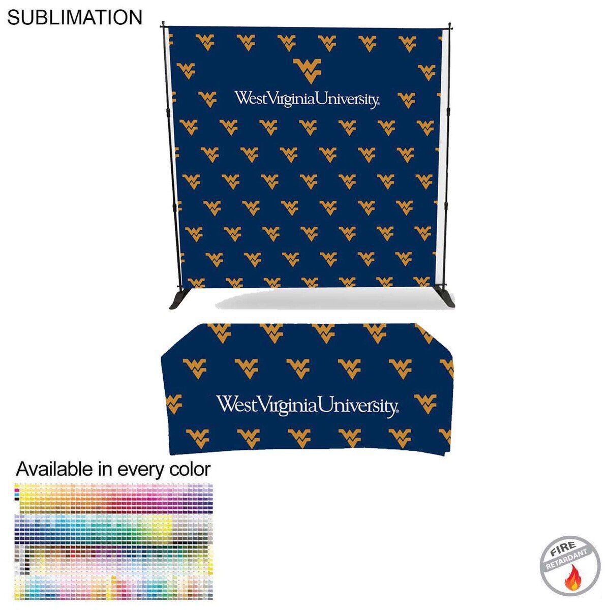 DD3B9FE9946EC2709DAF0C78B1A91550 Tradeshow Booth Package Deluxe, 8' Expanding Display Wall and 6' Sublimated PREMIUM Tablecloth